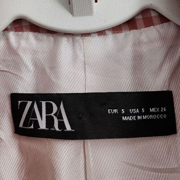 Zara Blazer Small Gingham Pink & White Jacket Bloggers Favorite Pockets Collared - Picture 2 of 10